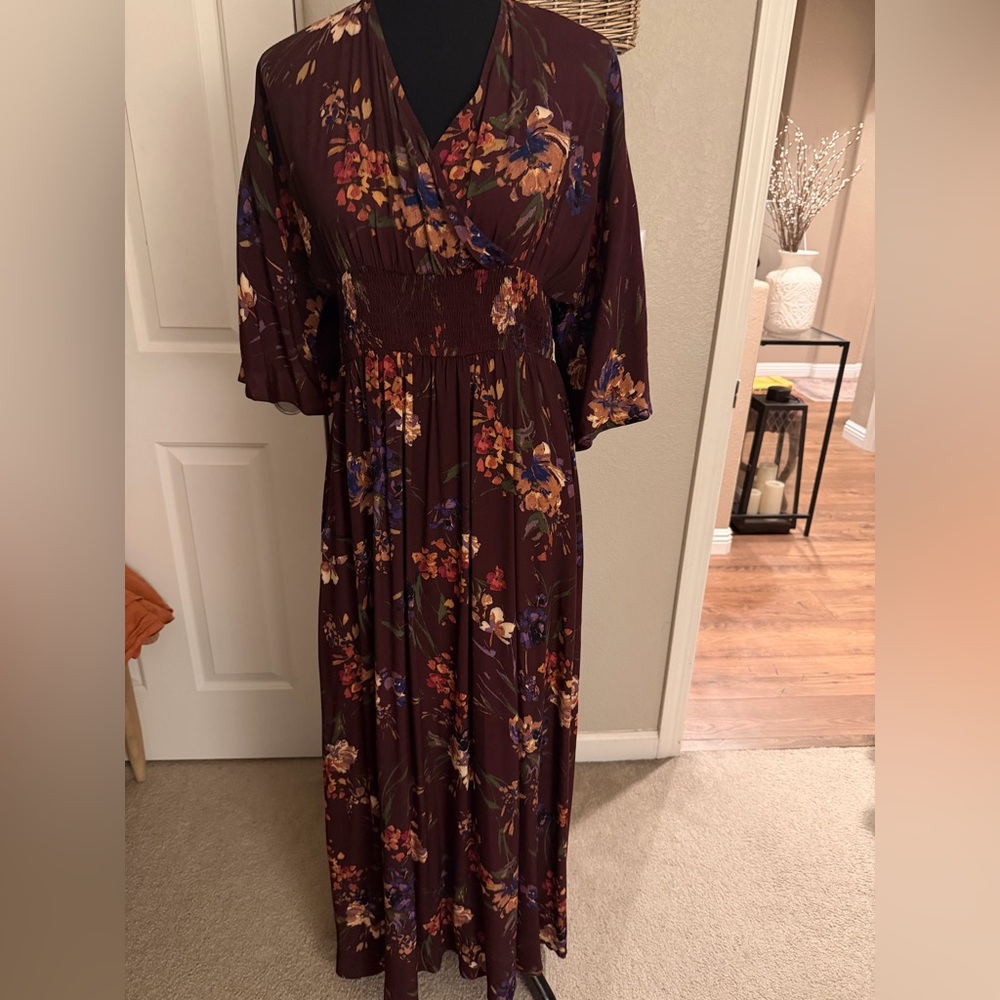 Floral Surplice Maxi Dress in Deep Plum